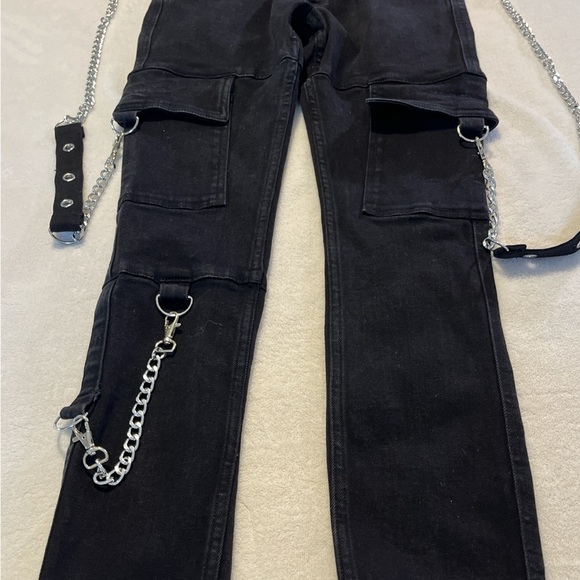 Stylish Black Chain-Accent Straight Leg Jeans - Picture 1 of 5